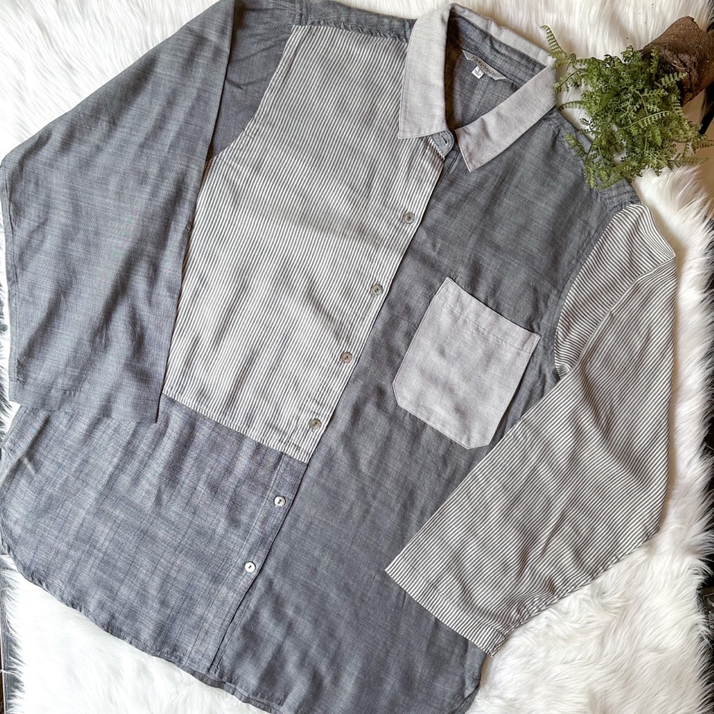 John Mark Gray Oversize Stripe Split Color Block … - image 1